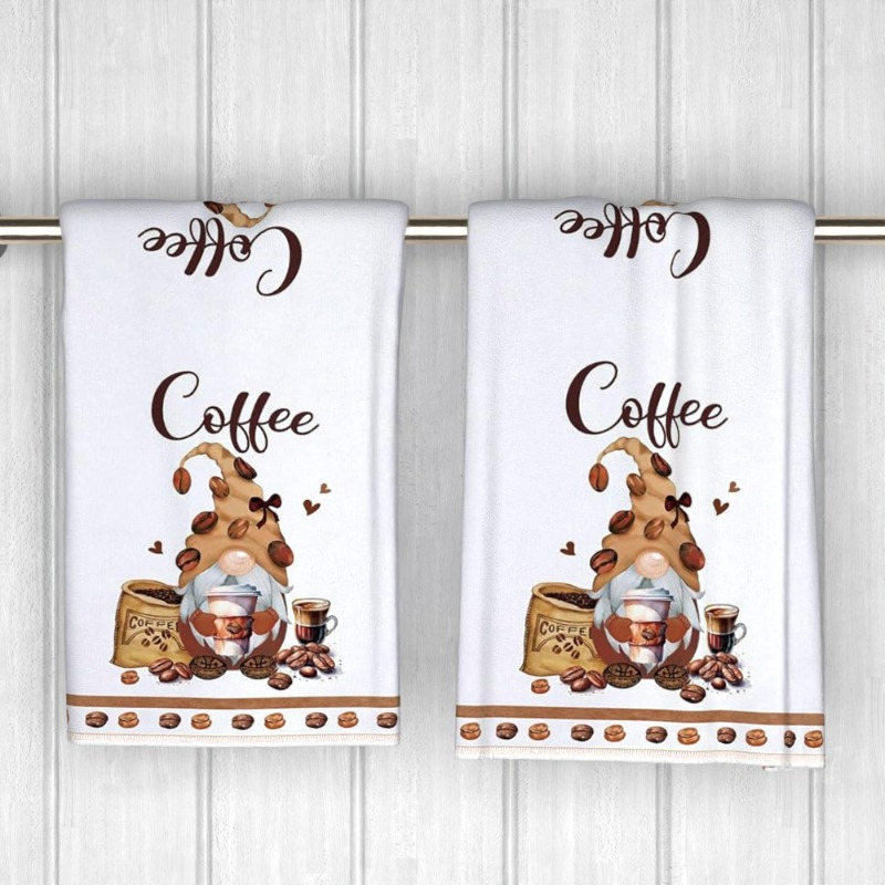 

2pcs Cartoon Kitchen Towels, 18x26" Soft Polyester Hand Towels With Coffee Cup & Bean Design, & Machine Washable, Ideal For Kitchen Decor & Bathroom Use, Perfect Gift For Coffee Enthusiasts