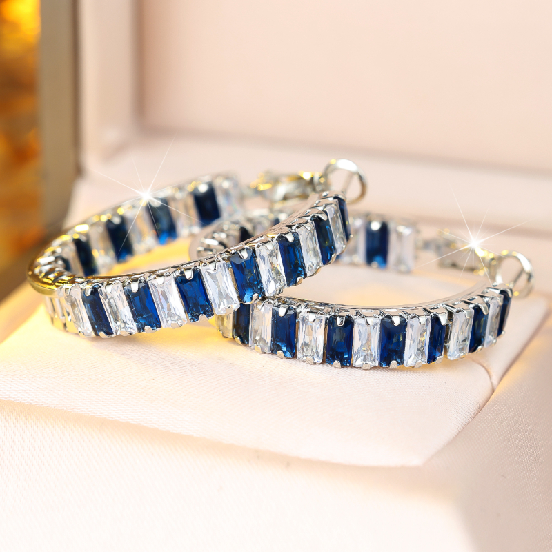 Girls' Two-Tone Ring-Shaped Earrings with Colorful Zirconia