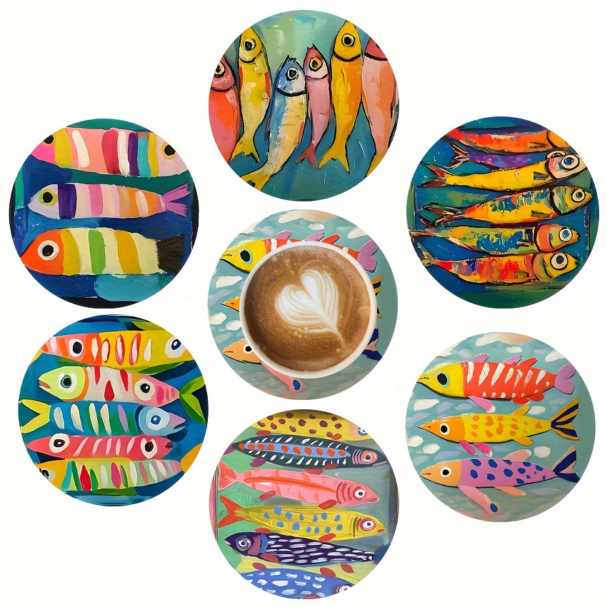 TEMU 6pcs Fun Sardine Coaster Set, Wooden Drink Coasters Suitable For Holiday Parties And Home Decoration - Non-slip Kitchen Additions, Holiday