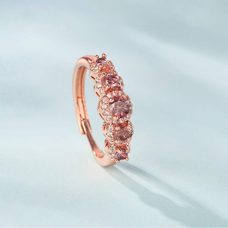 925 Silver Rose Gold Garnet Ring with Zirconia - Gift for Her