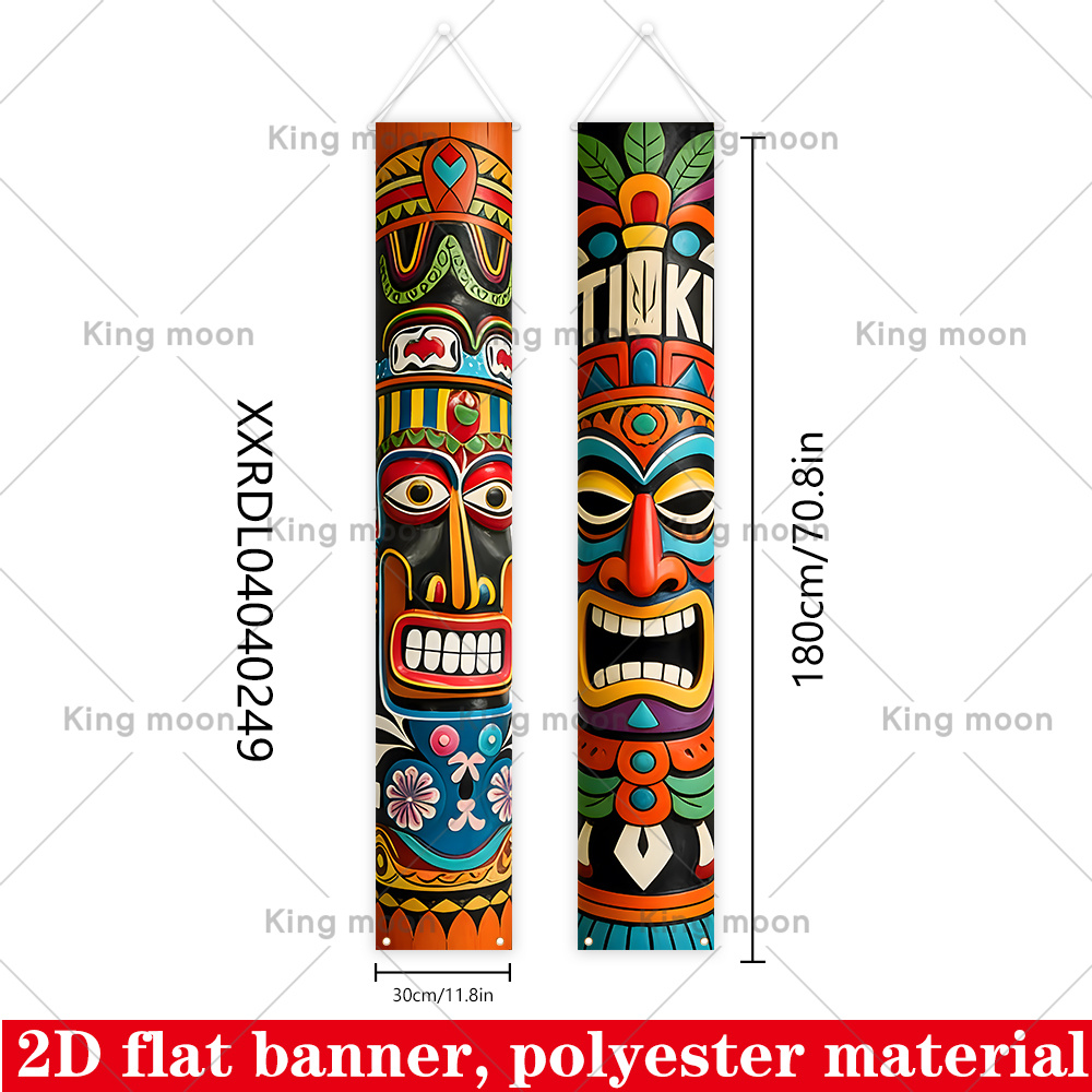 TEMU 2d Flat, 2d Flat - 2d Flat, 2d Flat - 2d Flat Banner 2pcs Totem Porch Sign Banner, Hawaiian Themed Door Couplet Decoration, Summer Fun Polyester