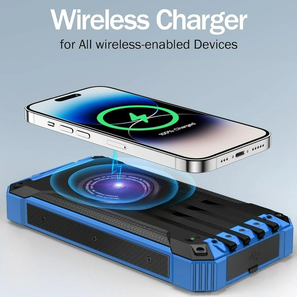 TEMU 65000mah Solar Power Bank Wireless Charger Built-in 6 Outputs Power Bank For All Mobile Devices 3 Solar Portable Charger With Dual Flashlights