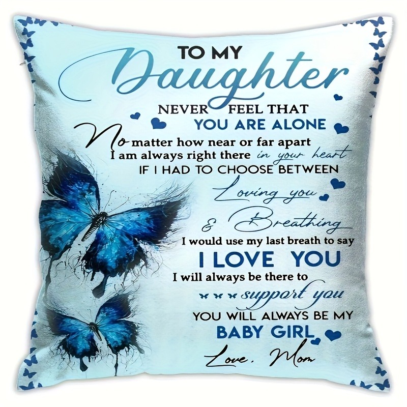 TEMU 1 taie d'oreiller, Taie d'oreiller "Cœur de fille, Message mère-fille", Polyester doux et lisse, Tissu peluche court, Motif imprimé simple face,