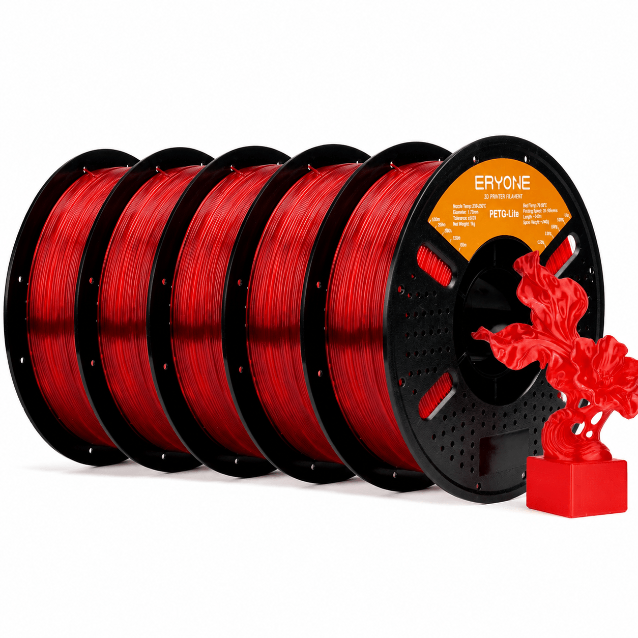 Eryone Petg Lite 3d Printer Filament 1.75mm +/-0.03mm, 5 Rolls (5kg Total), , Smooth Feeding, Strong Layer , Durable And Easy Printing Material