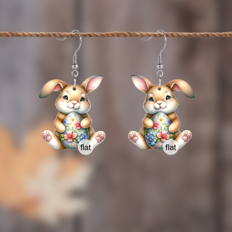 

Easter Bunny Acrylic Drop & Dangle Earrings, Cute Classic Stainless Steel Ear Needle, With Floral Egg Design, For & Party Accessory, Ideal Gift For Easter Holiday