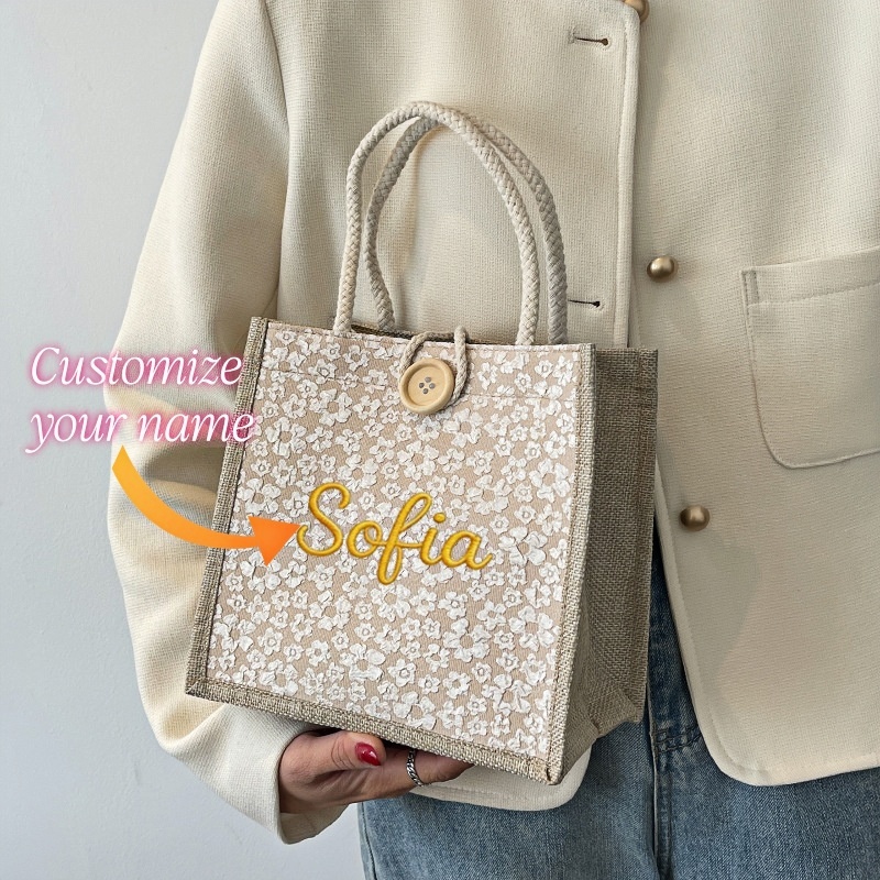 TEMU Customized Embroidery Personalized Name Tote Bag Body Bag Handbag For Women Daily Commute Outdoor Shopping Lunch Bag Ins Small Body Bag
