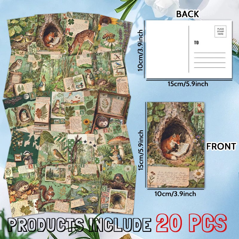 TEMU Set van 20 postkaarten met een bosthema, dat de natuur combineert met een artistiek ontwerp. Perfect voor huisdecoratie, scrapbooking en als
