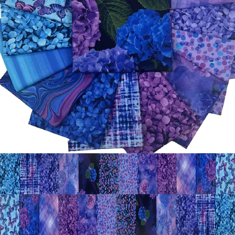 TEMU 40pcs Blue-purple Floral Pre-cut Fabric - 6.5x50cm (2.55x19.7in) Sewing Fabric Bundle Suitable For Diy Quilting, Doll Making, Bag Decoration &