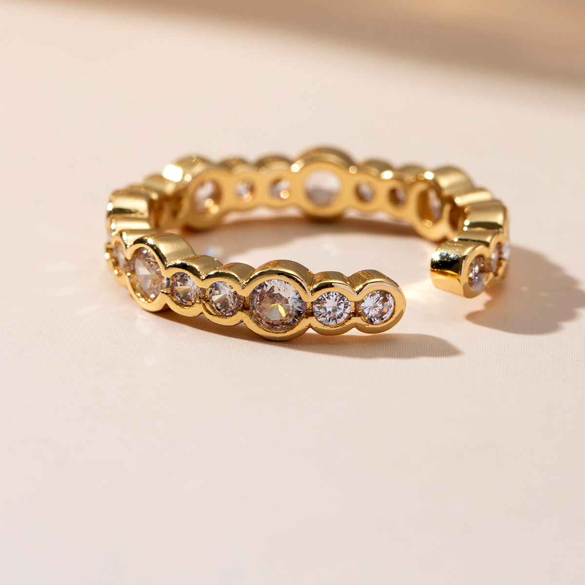 Adjustable Open Ring with Clear Cubic Synthetic Zirconia, Y2K Style