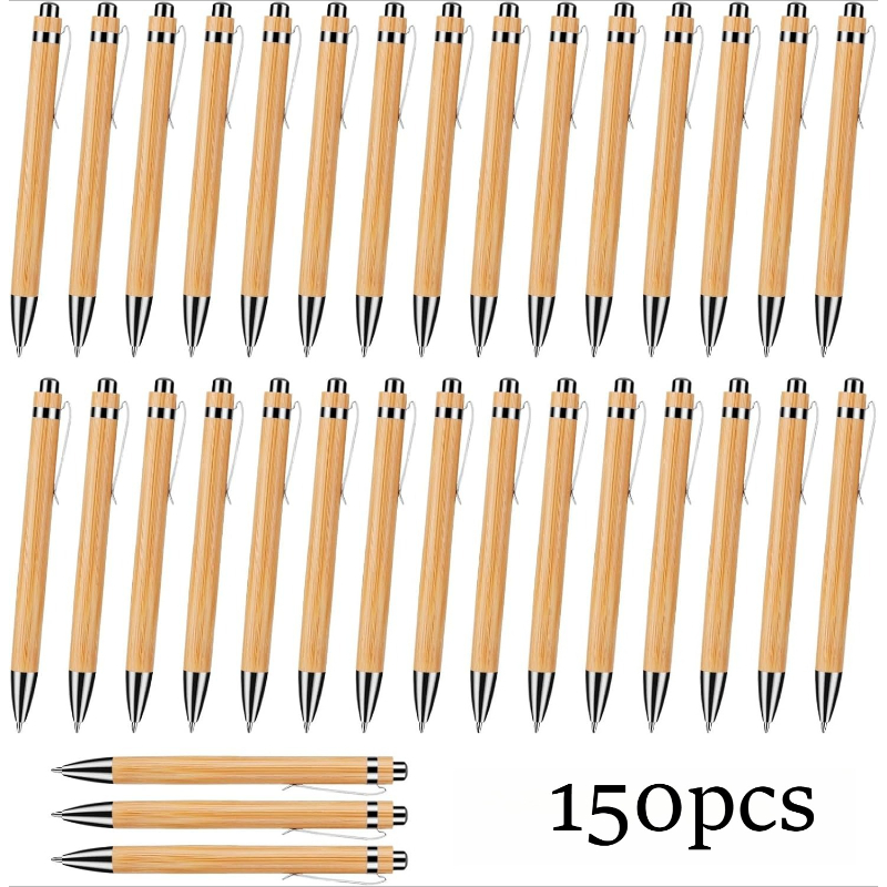 Image of Set Of 150/300 Wooden Ballpoint Pens, Bamboo Ballpoint Pens, Engraved Pens, Black Ink, Non-slip Grip Retractable Ballpoint Pens For Writing, Journaling, School & Office Supplies, Graduation Gifts