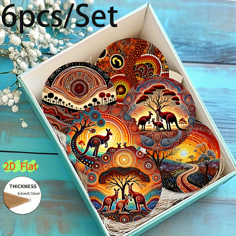 TEMU Set Of Wooden Coasters Featuring Kangaroo Designs, Suitable For Coffee Drinks - Bars, Family Gatherings, Cafes, And Offices. Serve As Decor And