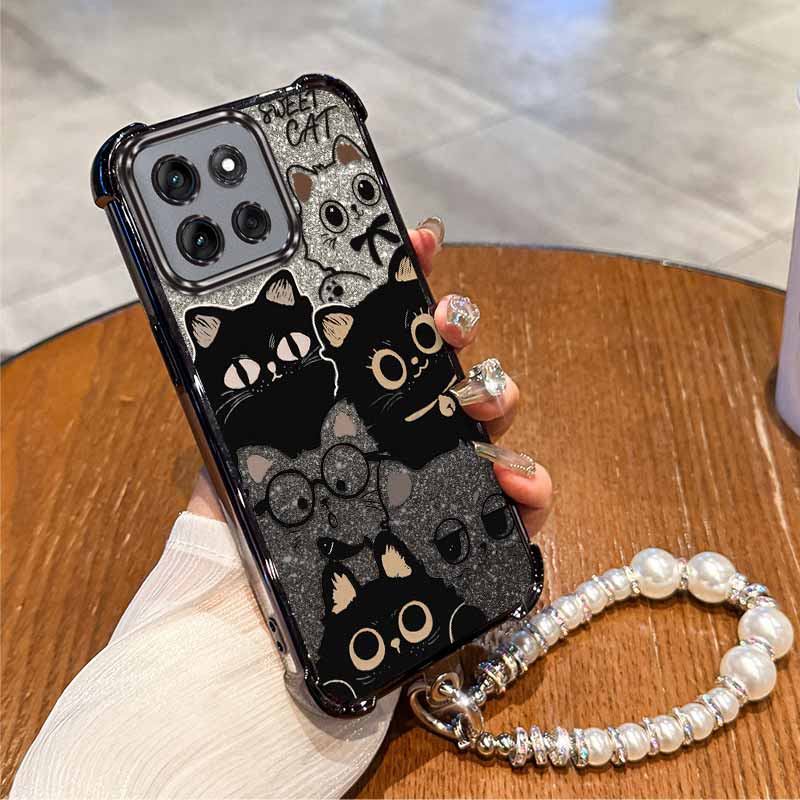 TEMU Phone Case: G56phone Cases Black Cat With Beaded Lanyard Pattern Comfortable Feel Case Suitable For Moto G56 With Lightweight Features Suitable