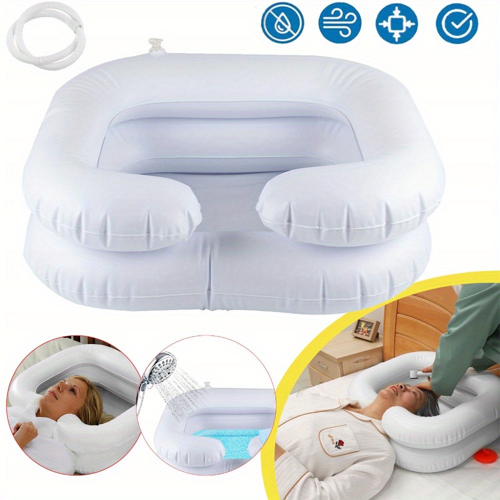 Portable Inflatable Hair Wash Basin Bed - Drain Hose Included For Bedridden Use