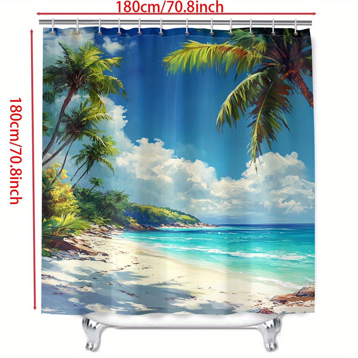 4pcs Beach Under the Sunlight Shower Curtain Set with Hooks