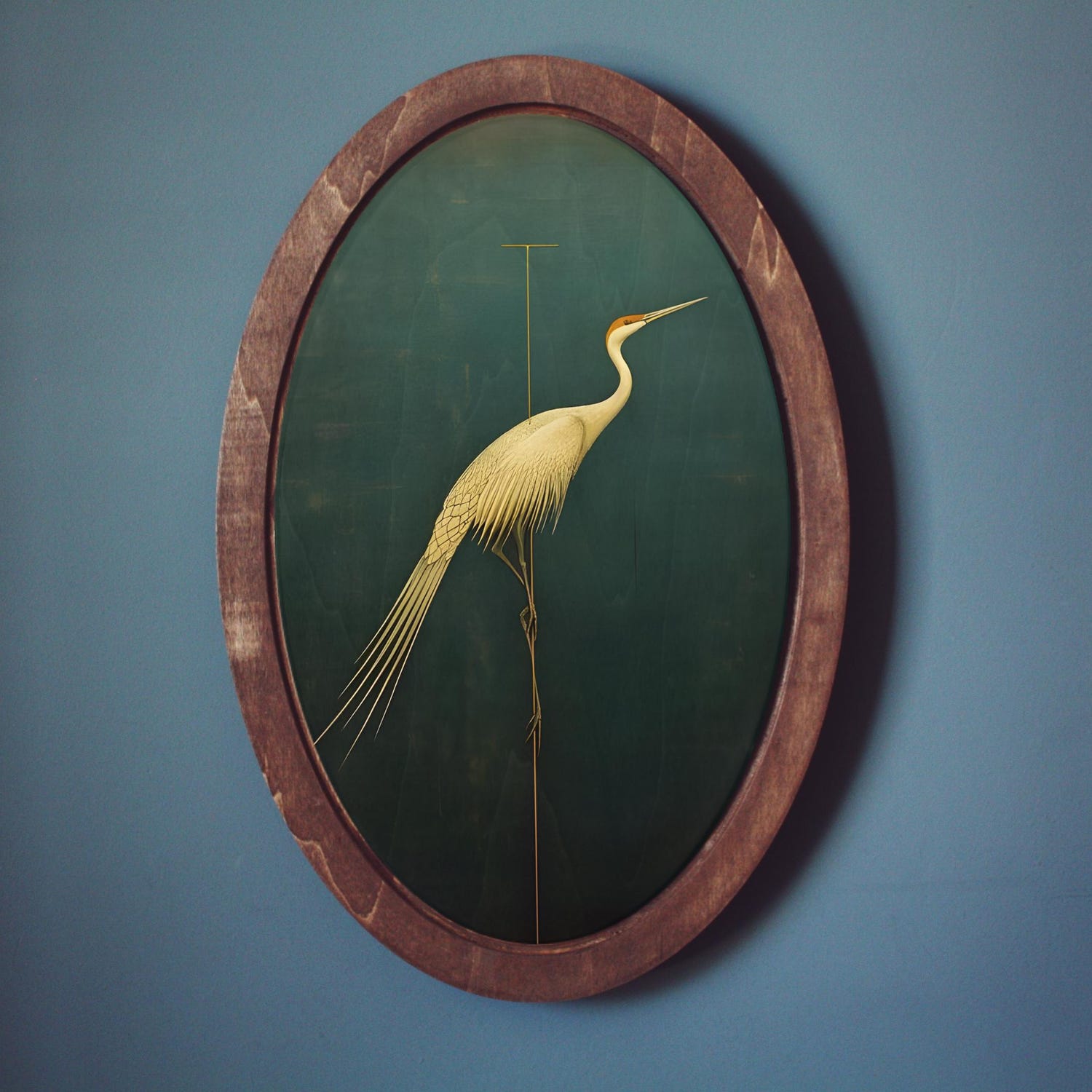 TEMU Wood Heron Bird & Crane Painting - Victorian Farmhouse Wall Plaque, Heron Bird Art, Green Oval Wall Decor Suitable For Christmas/thanksgiving/mother' Day/father' Day Gift, Home Decor, Mounting