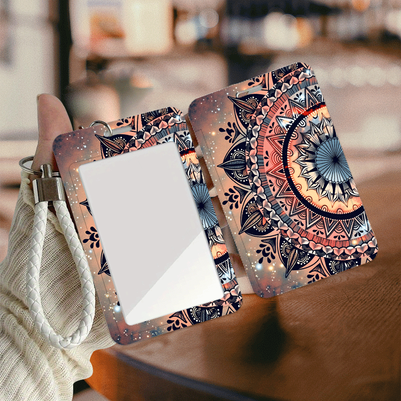 TEMU 2d Flat Starry Sky Mandala Pattern, Warm- Gradient, Artistic , Printed Pattern Card Holder, Id Badge Lanyard, Id Badge Holder, Credit Card