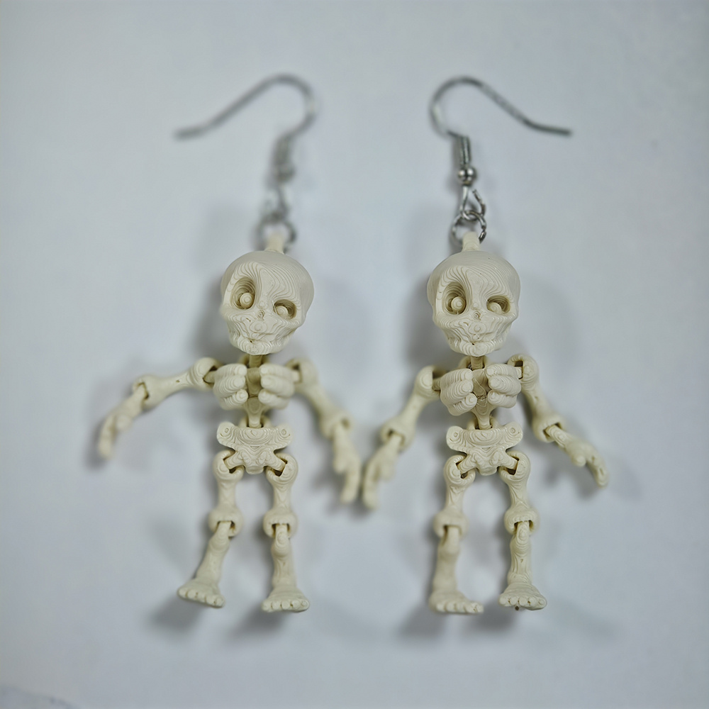 TEMU Of 3d Printed Skeleton Pendant Earrings For Halloween, Perfect For Wearing At Parties And Decorating Rooms With Creative Ear Additions., For