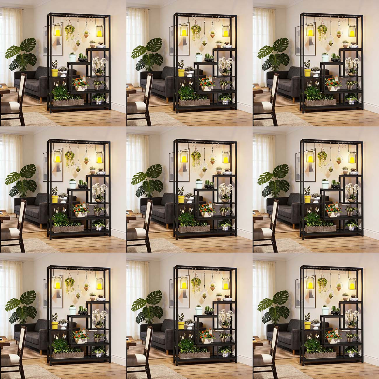 5-tier Tall Plant Stand Indoor, 180cm High Metal Flower Rack With 10 S-hooks, Multi-level Plant Shelf For Living Room, Balcony, Garden (black)