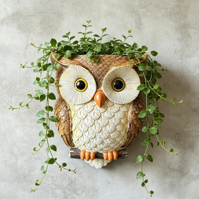 TEMU 1pc Creative Owl Resin Wall Hanging Planter, Outdoor Waterproof With Planting Slot, Suitable For Ivy And Succulents, Indoor And Outdoor