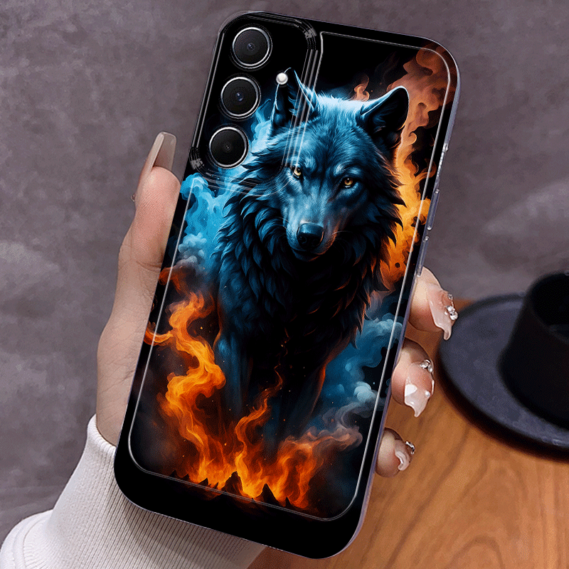 TEMU Stylish Flame Wolf Design Phone Case With Wolf And Flames Print - Compatible With Galaxy A02, A03s, A04, A05s, A06, A13, A14, A15, A16 5g, A21s,