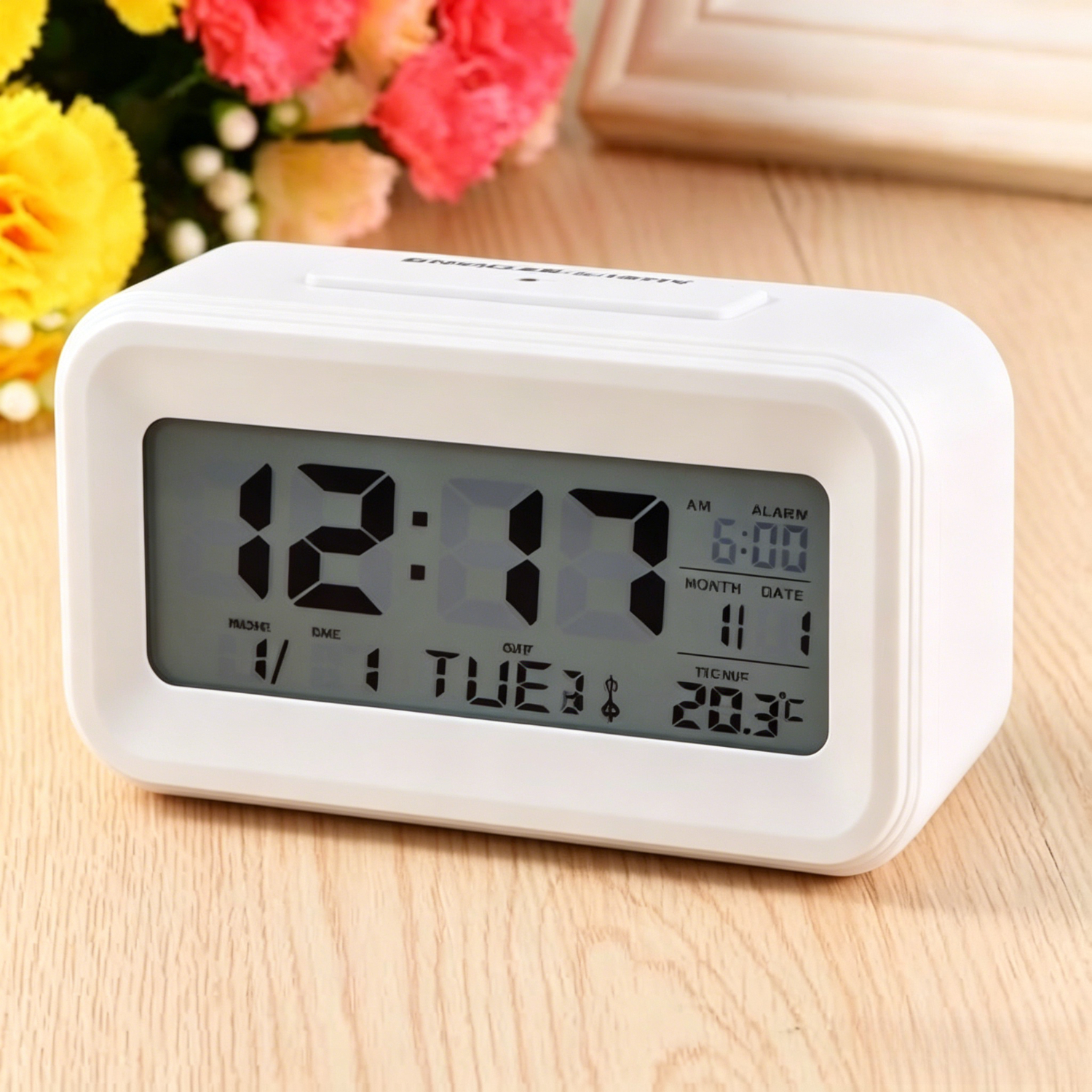 TEMU Large Display Bedside Alarm Clock, 12/24h Digital Clock With Indoor Thermometer, Unlimited & Night Light For Home Bedroom Office