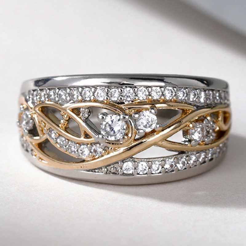 TEMU Exquisite Shiny Zirconia Anniversary Rings Stylish Rings For Women Men Daily Banquet Vintage Jewelry