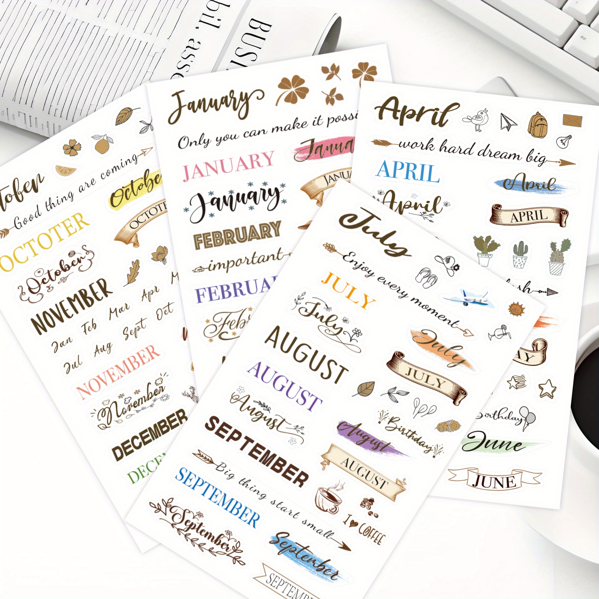 133 monthly planning stickers 4 sheets creative journal stickers for calendar paper decoration and scrapbooking accessories