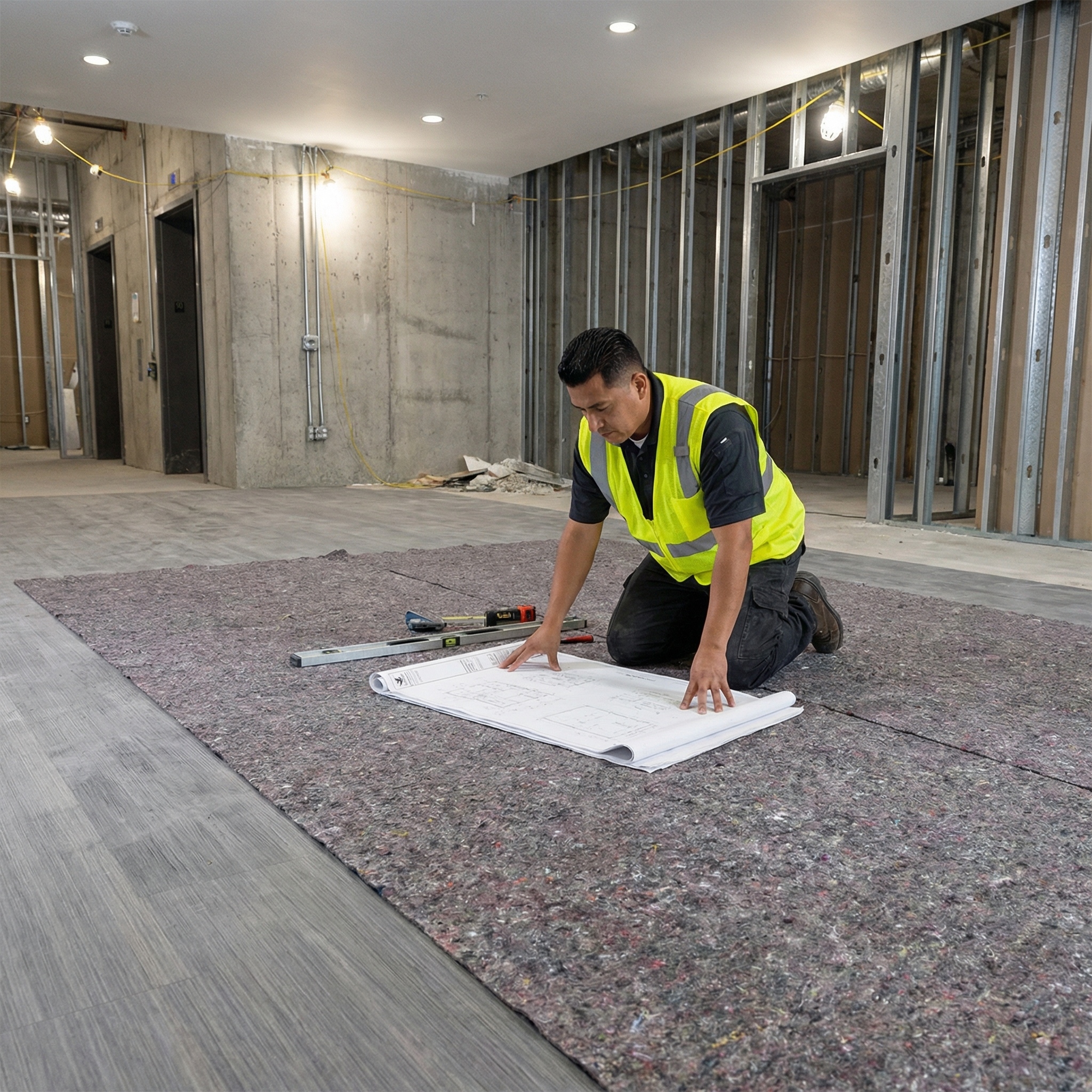 Image of Floor Protection Roll Area Rugs 50/100 Square Meters Thick Fleece And Pe Coating, For Painting/renovation/construction Floor Protection, For Indoor/outdoor Tiles/wood Floors/carpets/workshop Floors