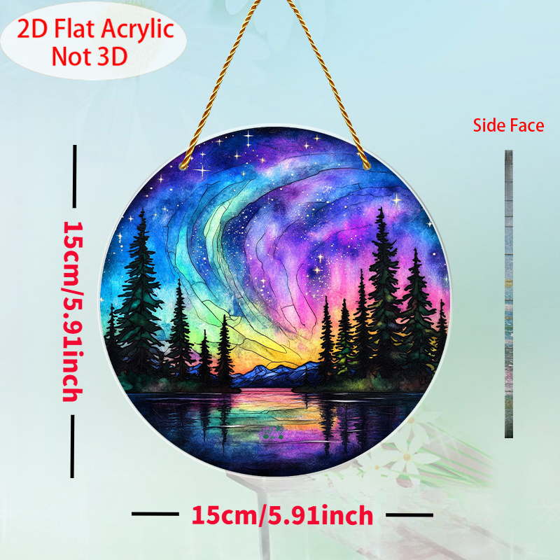 TEMU Plat 2D, 1 pièce Attrape-soleil Bohème à Suspendre à - Ornement Rond en Acrylique Aurores Boréales et Pin Adapté pour Maison, Porche, Jardin,