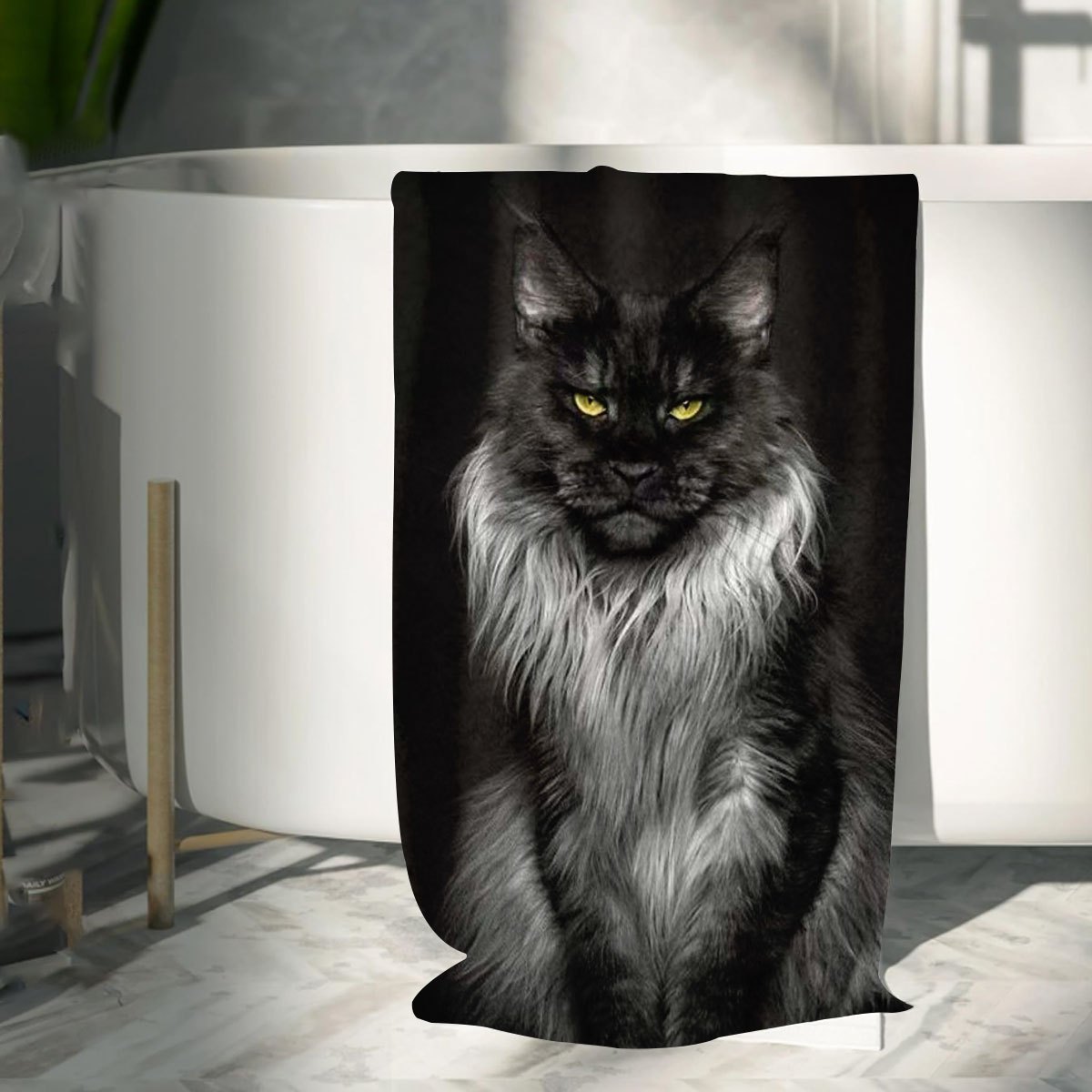 TEMU 1pc Luxury Soft Fluffy Bath Towel Nordic Style Maine Coon Cat Absorbent Quick Dry Skin-friendly Large Size Adult Bath Towel For Bathroom Spa