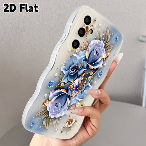 öğe resmi telefon kılıfı: 2d düz kelebek dansı mavi gül telefon kılıfı, for galaxy a02 a03s a04 a05s a06 a13 a14 a15 a16 5g a21s a22 a23 a24 a25 a32 a34 a35 a50 a52 a53 a54 a55 a73 s26 ultra s25 plus s24 s23+ s22 s21 s20 fe için uygun, dalgalı düzensiz şekilli telefon kılıfı, karikatür şeffaf darbeye