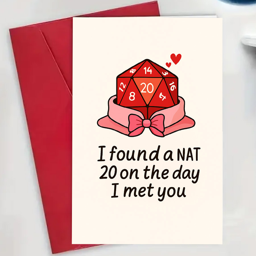 TEMU 1pcromantic Dice Game Card With Nat 20 Design Perfect For And Tabletop Lovers To Love And Anniversaries Birthdays Or Special Moments With Your