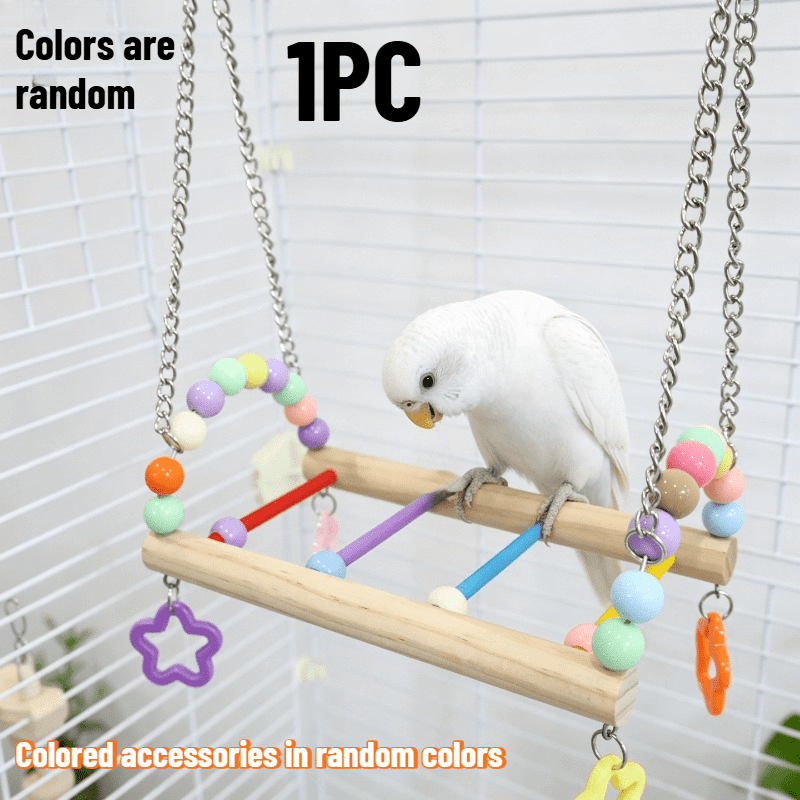 TEMU Balançoire pour Perroquet, Support pour Oiseaux avec Perles en Plastique Colorées et Accessoires d'Étoile, pour Mâcher, , se Reposer et Soulager