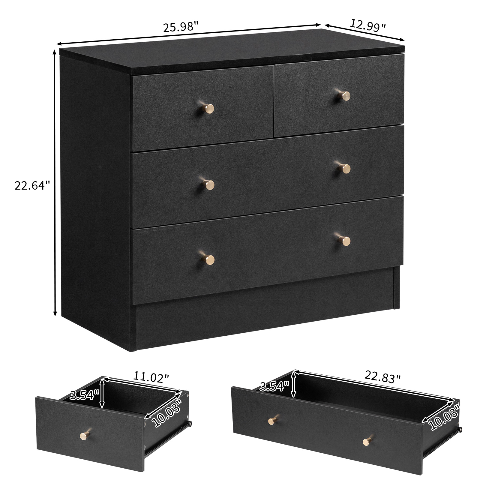 Credenza a 4 cassetti, mobile con superficie testurizzata e maniglie dorate, unità organizzatrice a 3 livelli, comò…: retailer-supplied image