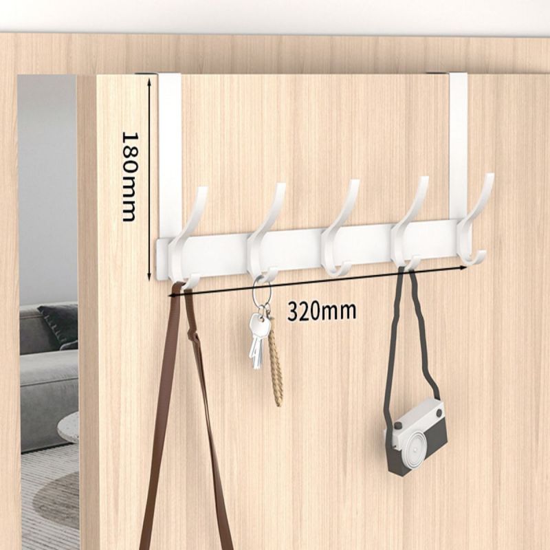 TEMU Over-the-door Hook Rack - 6 Heavy Duty Hooks For Coats, Bags, Towels | No-drill, Space-saving Organizer For Bathroom, Bedroom, Closet | 390mm