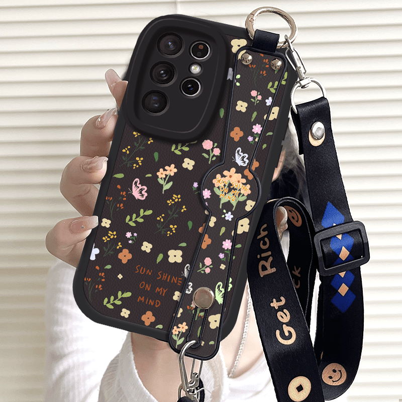 TEMU Phone Case - Small Flower Suitable For Galaxy S25 S24 S23 S22 S21  S20 Ultra/plus/fe Fashion Wristband Galaxy S25 Ultra With Retractable