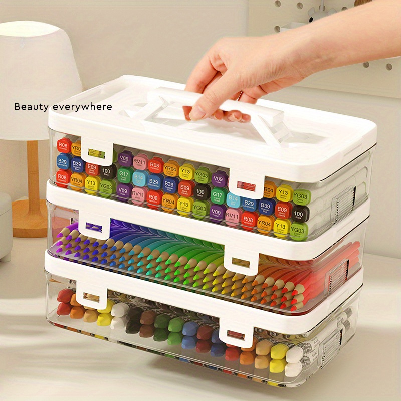 

Transparent Plastic Art Supply Organizer For Markers, Colored Pencils, And Crayons - Storage Solution For Your Office.