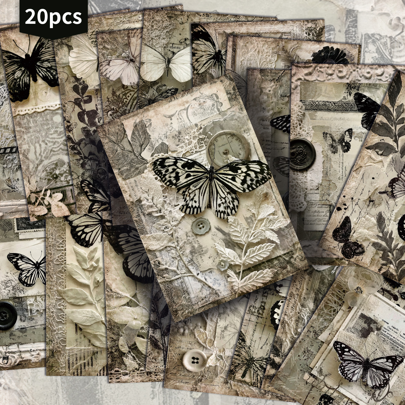 TEMU 20-pack Vintage Lace Black And White Paper Postcards - 4x6 Inches Junk Journal Paper, Classic Pinup Illustrations, Collectible Decorative