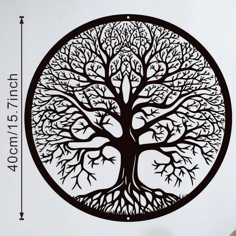 TEMU 1pc Large Tree Of Life Wall Art With Family Name & Branch Initials Engravable - Wide 36" Horizontal Metal Tree For, Modern Wall Hanging Suitable