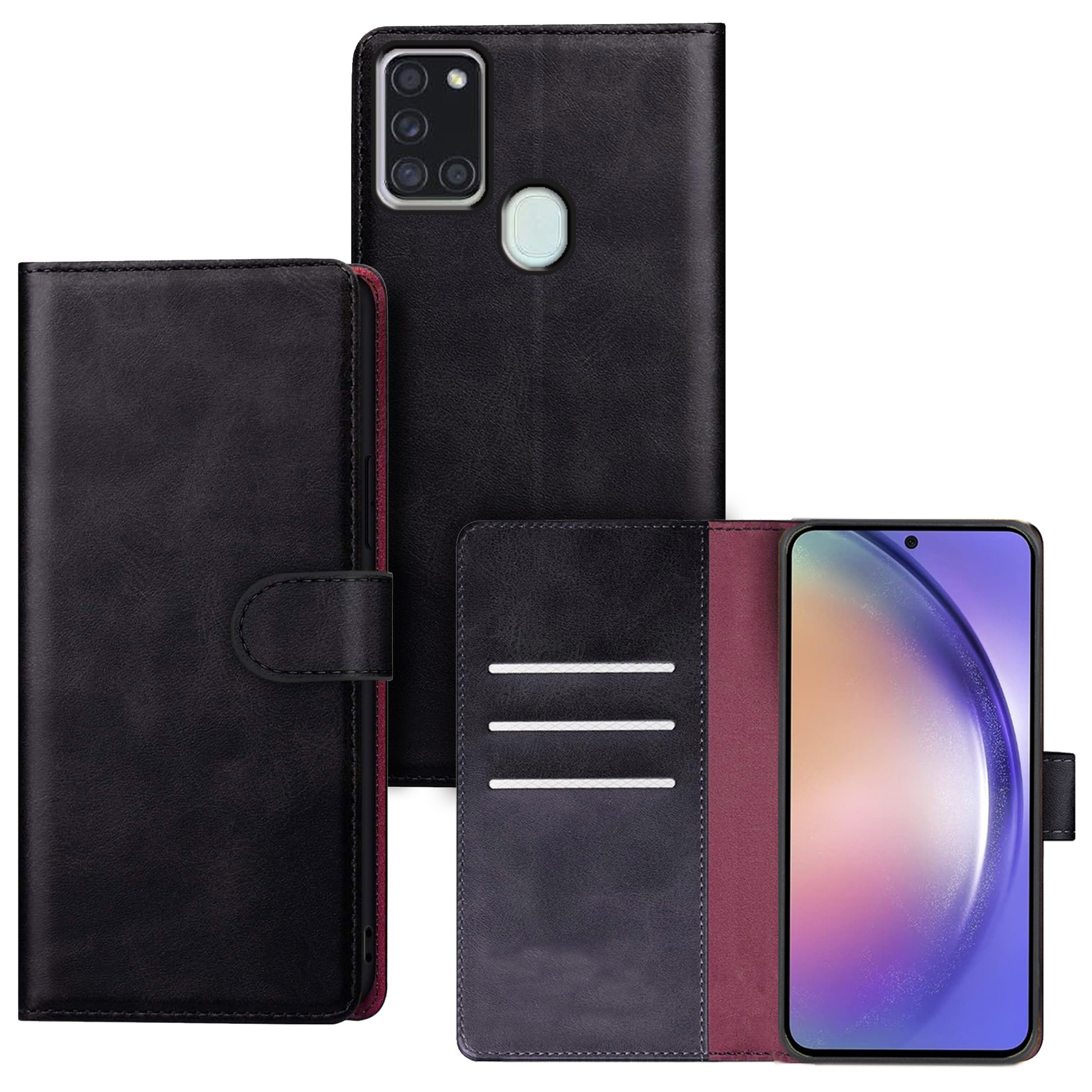 TEMU Phone Case: For For Galaxy A21s Case With Card Holder Pu Leather Black Flip Protective Wallet Case Phone Cover