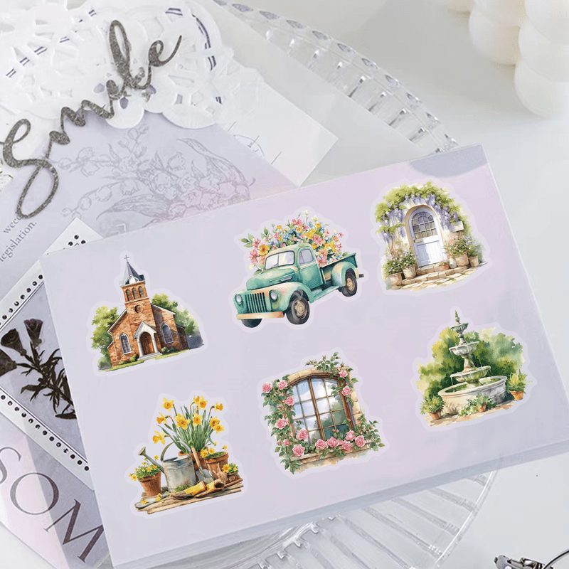 50 Vinyl Stickers, Transparent, Featuring Floral And Cottage Designs - Ideal For Laptops, Water Bottles, Helmets, Skateboards - A Perfect Christmas Or Reward Gift