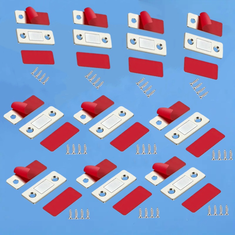 10 Sets - Hidden Ultra-thin Magnetic Door Catch + 20 Self-adhesive Pads + 40 Screws