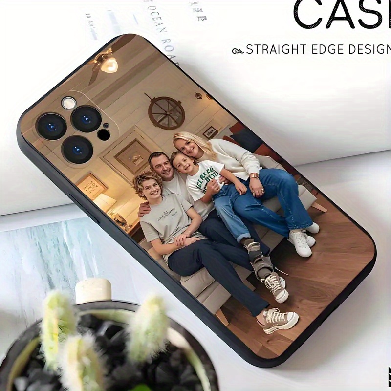 Customizable Photo Black Phone Case Compatible with iPhone 16/ 15/ 14/ 13/ 12/ 11 Pro Max/ Pro/ Plus/ Xs Max | Shockproof TPU Material | Birthday/ Father'S Day/ Valentine'S Day Gift for Girlfriend/ Family/ Couples | Creative Personalized Anniversary