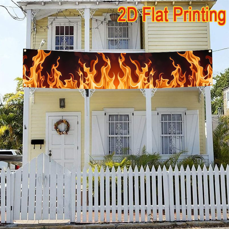 TEMU 2d Flat - 2d Flat - Single Piece 2d Flat Printing Flame Decoration Pattern Polyester Decorative Fence Banner Flag Decoration, Outdoor Lawn And