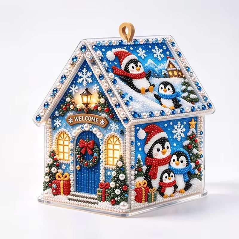 TEMU Kit de Peinture Diamant Maison 3D de Noël, Matériel de Peinture Diamant à Points Acrylique à Assembler, Décoration de Bureau pour les Fêtes,