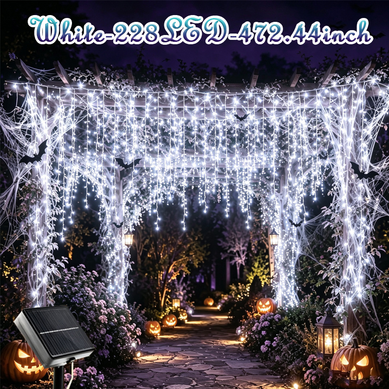 TEMU 228pcs Led Beads/12 Meters, Solar Powered Ice Cream Lamp, 162/96 Leds Outdoor Ip44 White Transparent String Lamp, 8 Flashing , Suitable For