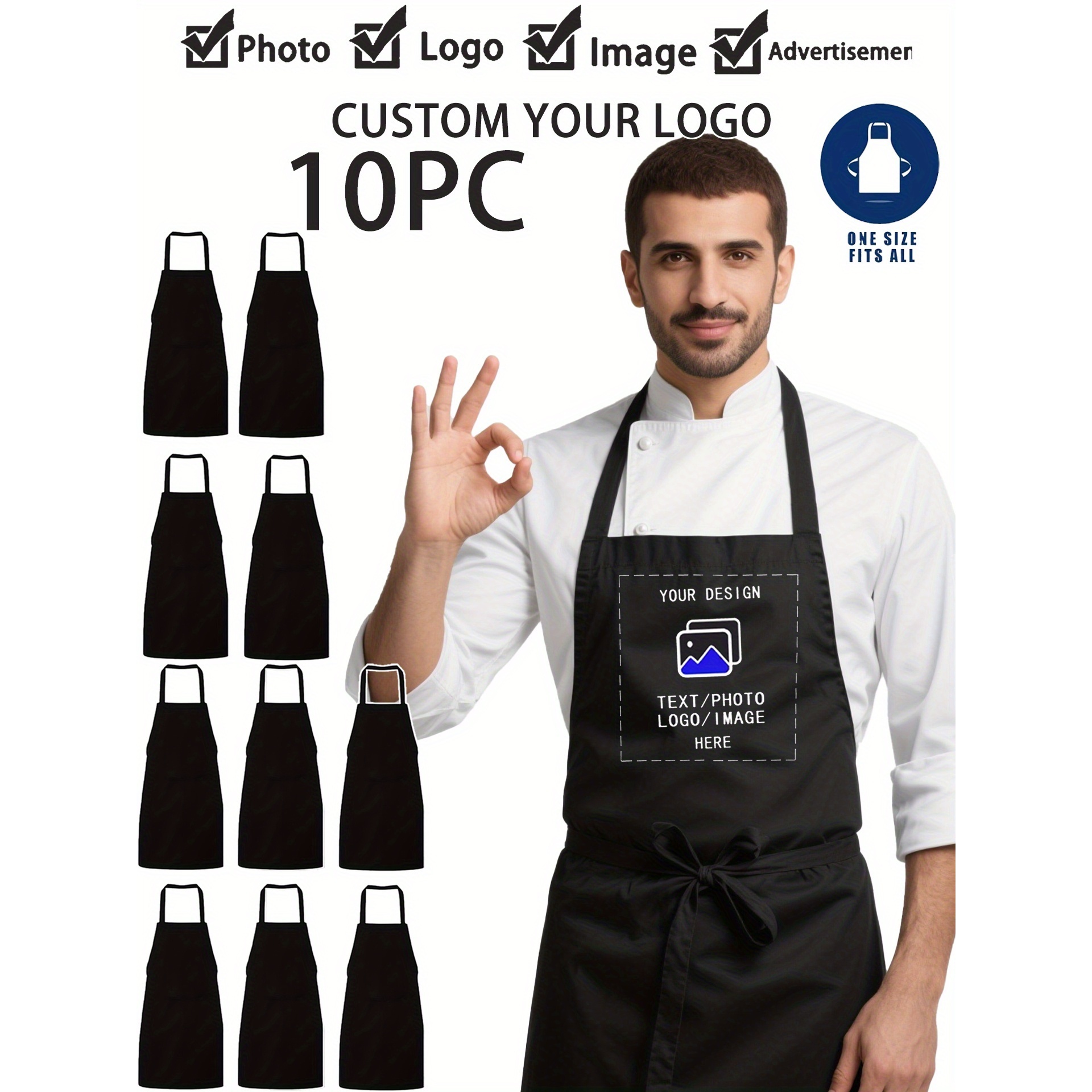 TEMU 10 pezzi [Grembiule con Logo Personalizzabile] Grembiule da Servizio per Supermercato, Stampa Logo Disponibile, Materiale in Poliestere,