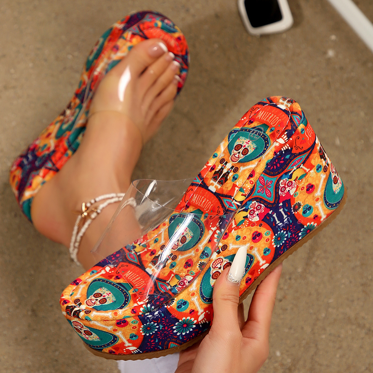 Women's Animal Print Platform Wedge Sandals with Slip-On Design - PU Cover Upper, EVA/Rubber Sole for Beach, Casual & Party Wear - Open-Toe Summer Shoes, Beach Footwear | Clear Glossy Finish, Ladies Sandals