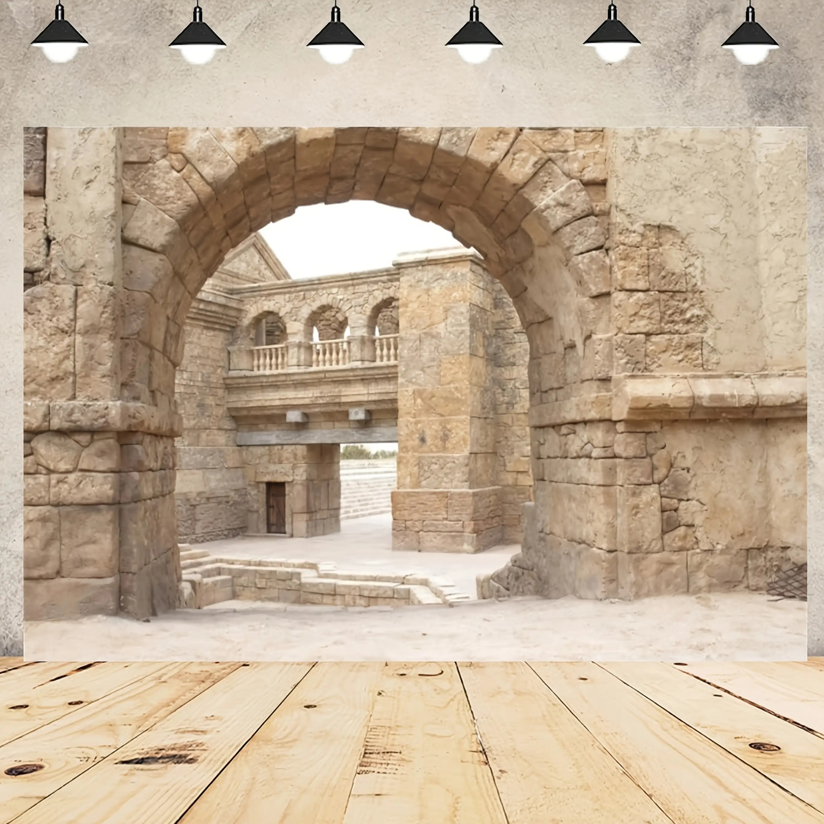 2d flat   of   photography backdrop roman church historical sites vinyl banner with rustic wooden   for theme portraits birthdays studio props photo booths event decoration ancient architecture design vinyl backdrop