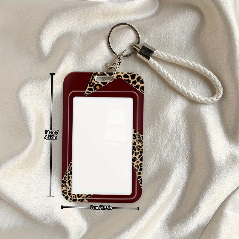 TEMU Tarjetero 2D de leopardo y estrella con cubierta deslizante y cordón antipérdida - Funda compatible con credenciales de estudiante, transporte y